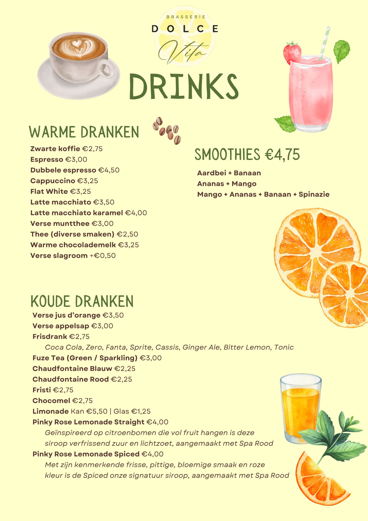 Drinks menu Brasserie Dolce Vita